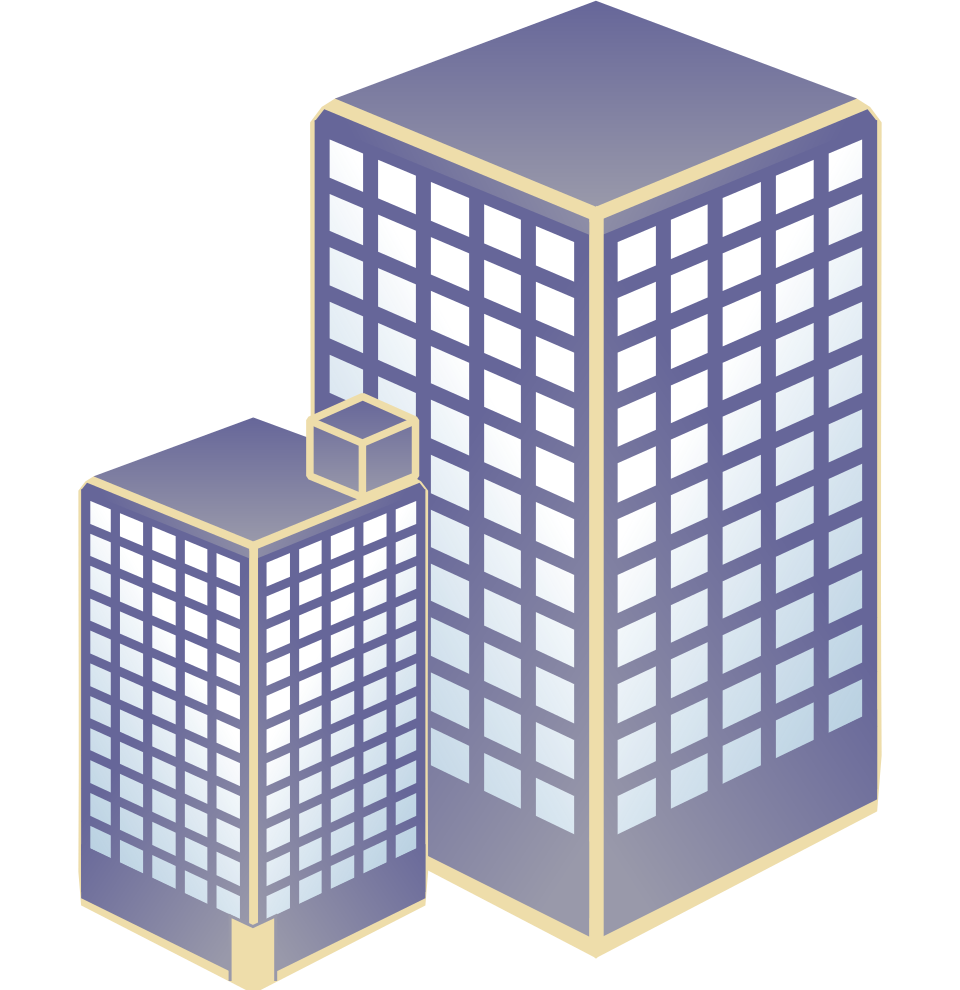 Two illustrated office buildings